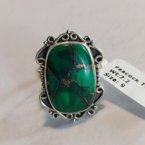 Peacock Turquoise 925 Sterling Silver Statement Ring Green Copper Size 9 G080